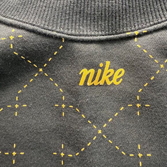 Nike Women’s Large Cropped Sweatshirt Black Gold Diamond Stitch Pullover Crew - Picture 4 of 8
